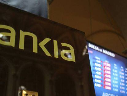 Bankia en los monitores informativos de la Bolsa de Madrid.  