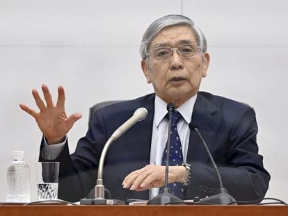 El presidente del Banco de Japón, Haruhiko Kuroda, el pasado 22 de septiembre, en una conferencia de prensa tras la subida de tipos de interés.