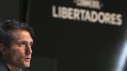 Guillermo Barros Schelotto, durante la rueda de prensa en Madrid.  