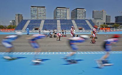 Entrenamiento de velocidad en la pista de los World Roller Games.