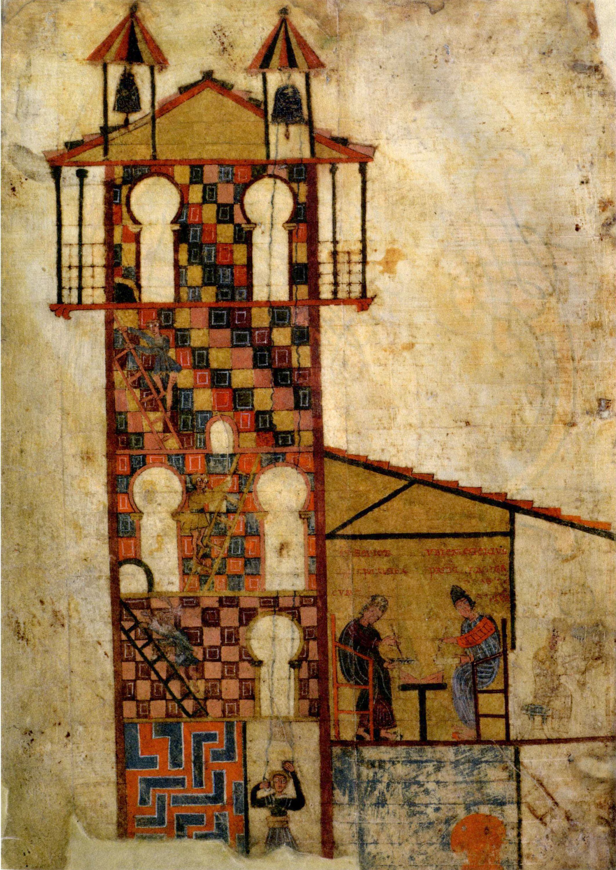 Una imagen del códice 'Beato de Tábara', del último tercio del siglo X, en la que se ve a dos monjes en el 'scriptorium'.