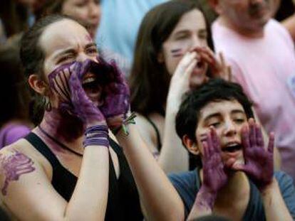 Concentración frente al Ministerio de Justicia por la puesta en libertad de los miembros de La Manada, el 22 de junio de 2018.