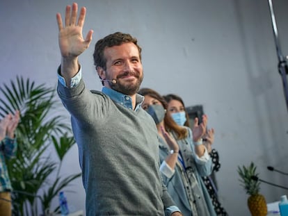 El presidente del Partido Popular, Pablo Casado, participa en el XV Congreso Nacional de Nuevas Generaciones del PP en Espacio Jorge, el sábado pasado en Madrid.