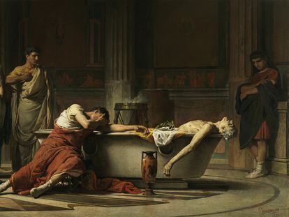 'La muerte de Séneca' (1871), de Manuel Domínguez Sánchez, perteneciente al Museo del Prado, muestra al filósofo cordobés rodeado por sus amigos tras cortarse las venas después de haber sido condenado por el emperador Nerón.