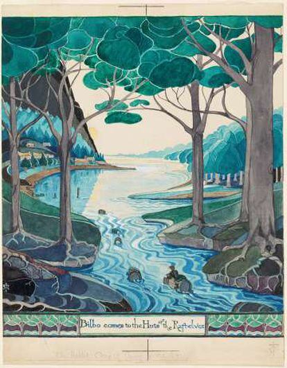 Acuarela de Tolkien para la primera edición de 'El Hobbit' (1973).