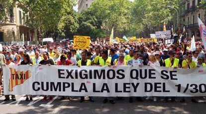 Manifestació de taxistes a Barcelona aquest dimecres.