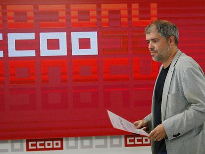 El secretario general de CCOO, Unai Sordo, momentos antes de presentar la &quot;propuesta de di&aacute;logo urgente para Catalu&ntilde;a&quot;