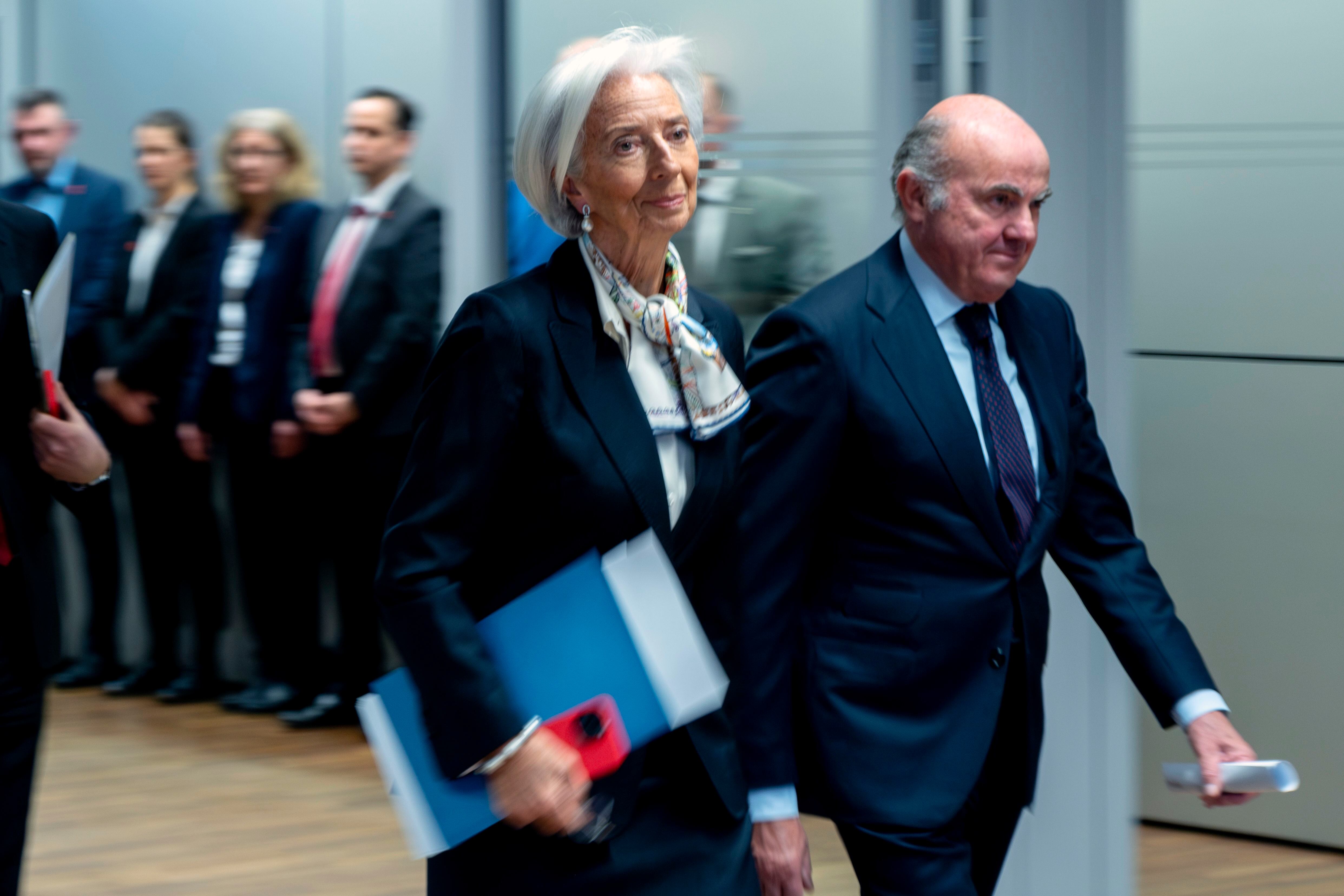 La presidenta del Banco Central Europeo (BCE), Christine Lagarde, y el vicepresidente, Luis de Guindos, este jueves en Fráncfort.