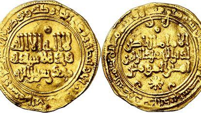 Dinar de Abderramán III, el primero que acuña en su califato.