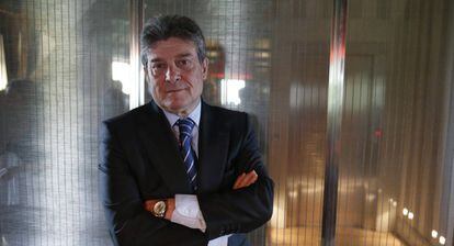 El presidente del Movistar Estudiantes, Fernando Galindo, antes de su comparecencia