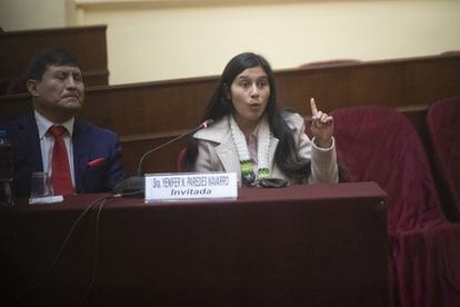 Yenifer Paredes se presentó ante la Comisión de Fiscalización del Congreso el 22 de julio, en Lima.