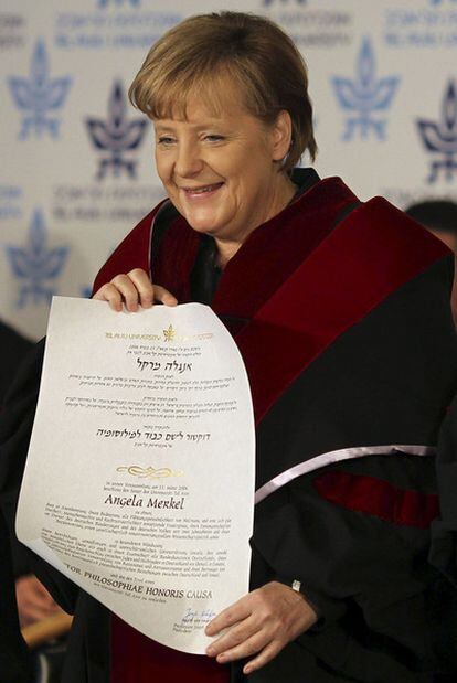 Merkel, en un acto ayer en Tel Aviv.