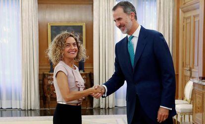 El Rey recibe a la presidenta del Congreso, Meritxell Batet, la semana pasada en Zarzuela.