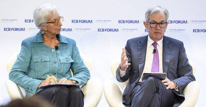 La presidenta del BCE, Christine Lagarde y el presidente de la Fed, Jerome Powell