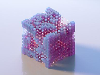 Imagen digital de cubos que conectan con otros cubos.