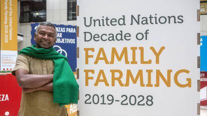 El agricultor indio Kannaiyan Subramaniam, en la sede de la FAO en Roma.