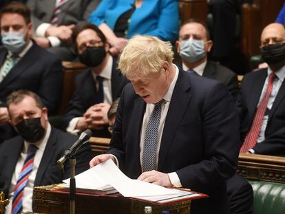 El primer ministro británico, Boris Johnson, durante su comparecencia en el Parlamento británico, este miércoles.