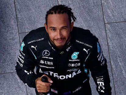 Hamilton, en el podio. 