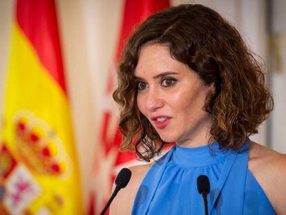 La presidenta de la Comunidad de Madrid, Isabel Díaz Ayuso en la Real Casa de Correos, a 1 de julio de 2022