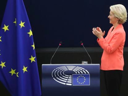Ursula von der Leyen, durante su discurso este miércoles en el Parlamento Europeo.