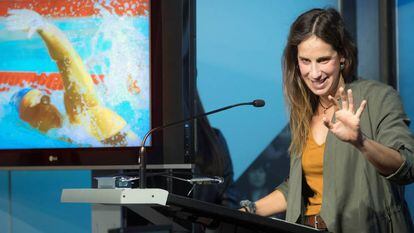 Erika Villaécija en su rueda de prensa de despedida.