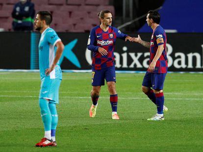 Messi y Griezmann, durante el duelo ante el Leganés.