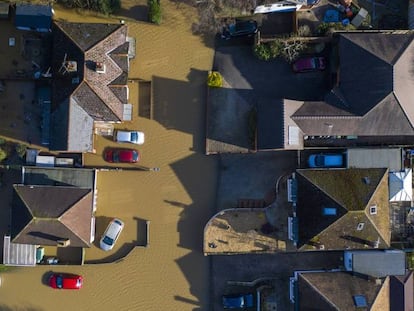 Vista aérea de las inundaciones de este lunes en Hereford