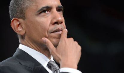 Barack Obama en un momento de su discurso en Albany.