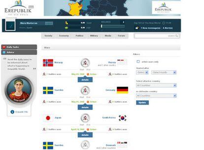 Imagen del juego Erepublik que recrea guerras virtuales entre países.