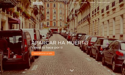 Pantallazo de la página web de la aplicación Valeet.