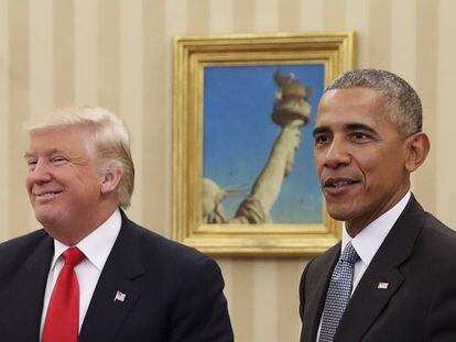 Barack Obama y Donald Trump, ayer en el Despacho Oval. 