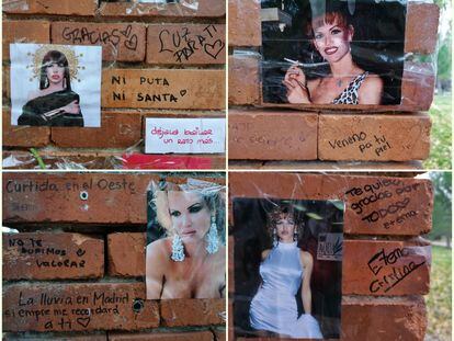 Mensajes que los seguidores de La Veneno han dejado en el Parque del Oeste días antes del cuarto aniversario de su muerte.