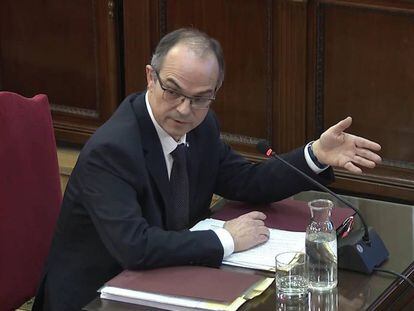 Jordi Turull, 'exconseller' de Presidencia, durante su declaración ayer en el Tribunal Supremo.