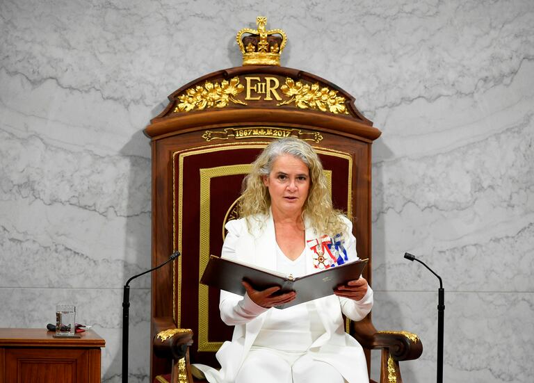 Julie Payette ofrece un discurso, en septiembre de 2020.