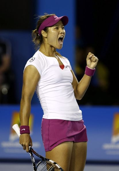 Na Li celebra un punto durante la final de 2014 contra Cibulkova.