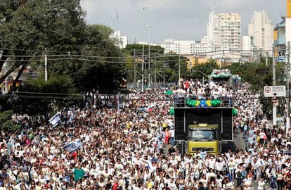 La multitudinaria Marcha para Jesús este jueves en São Paulo.