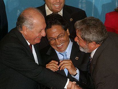 Lagos (Chile), a la izquierda; Toledo (Perú), en el centro, y Lula (Brasil), en la cumbre de Río.