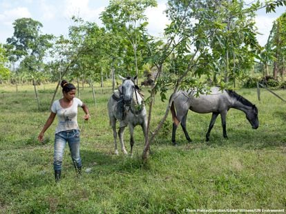 Doris Buelva, parte de una familia defensora del medio ambiente, en su finca en el departamento colombiano de Chocó.