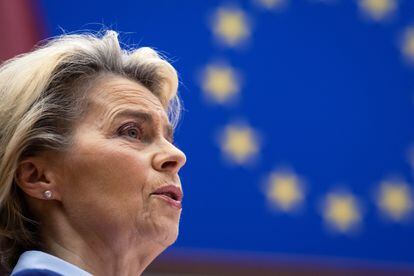 La presidenta de la Comisión Europea, Ursula von der Leyen, este miércoles en el Parlamento Europeo. 