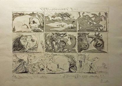 Multigrabado de Picasso realizado en 1937 que puede verse en la exposición de la Galería Mayoral.