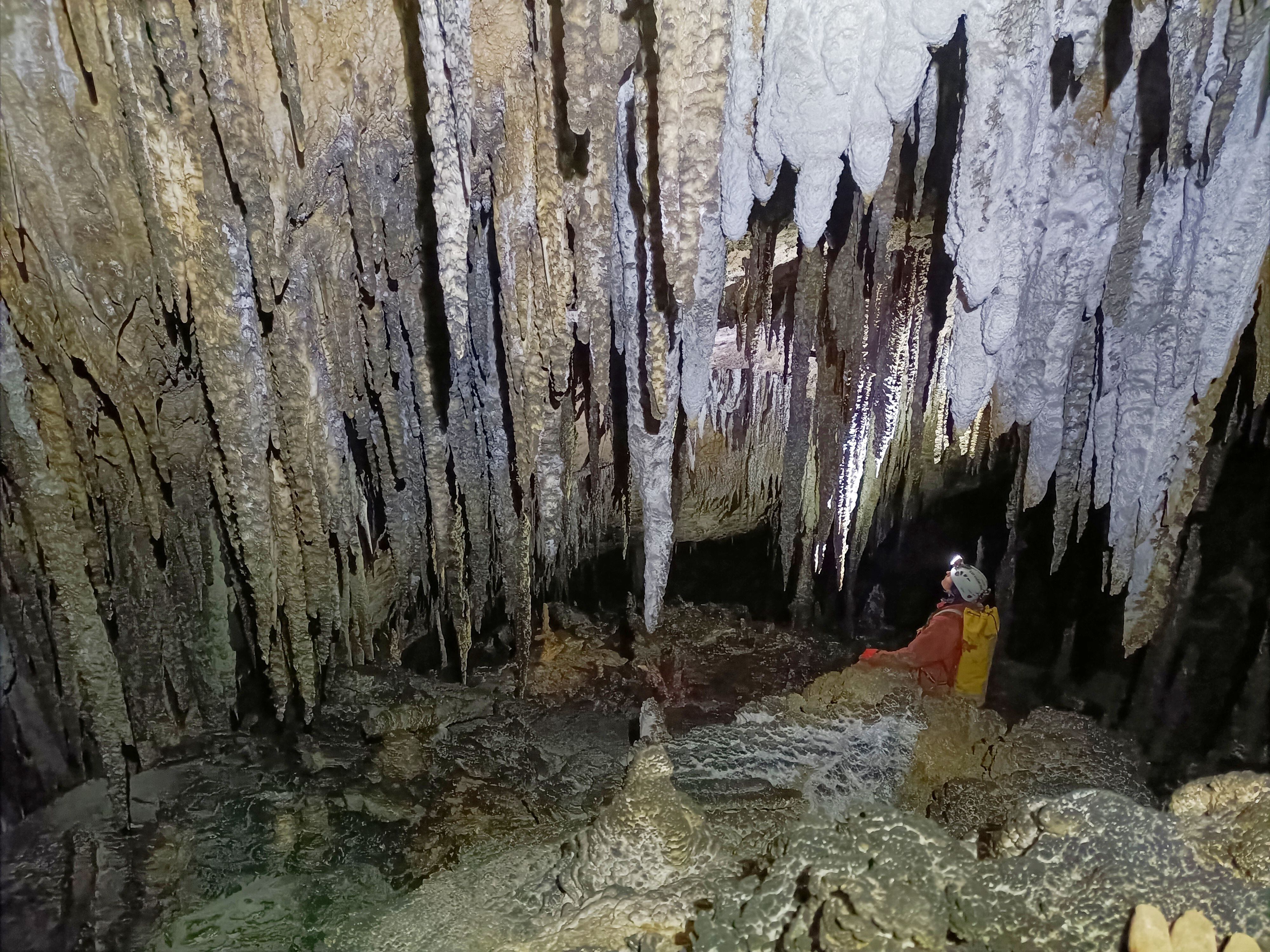 Estalactitas de una cueva subterránea en Cantabria, en una imagen cedida por el 'Colectivo Alto del Tejuelo'.