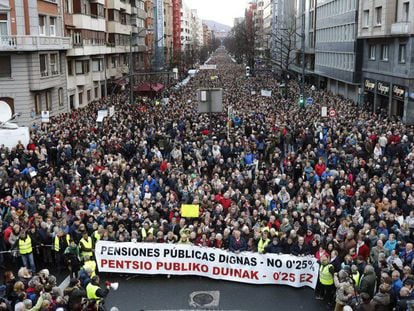 Manifestación por la subida de las pensiones en Bilbao.