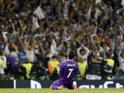 Cristiano Ronaldo festeja en Cardiff.