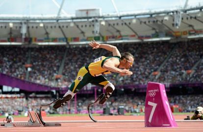 El sudafricano Oscar Pistorius antes de la carrera de 400 metros.