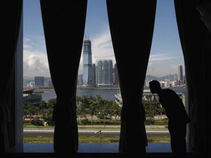 La pen&iacute;nsula de West Kowloon, en Hong Kong en 2008. All&iacute; se ubicar&aacute; el centro cultural WKCD. 