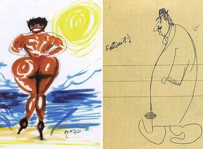 <i>Mujer en bikini a orillas del mar</b></i> (pintado en los años setenta) y <b><i>Fellini 8 12 (1962).