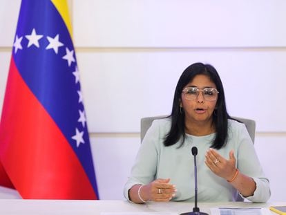 La vicepresidenta de Venezuela, Delcy Rodriguez, en una rueda de prensa el 7 de abril en Caracas.