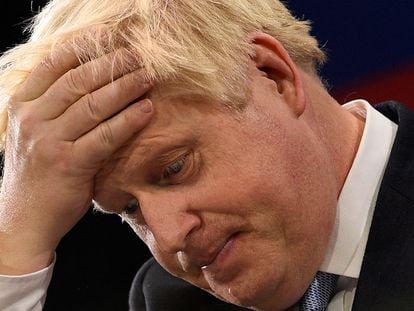 Boris Johnson, durante su discurso de clausura del congreso del Partido Conservador en Mánchester, el 6 de octubre