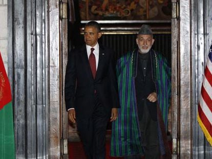 El presidente Obama y su homólogo afgano, Hamid Karzai, en Kabul.