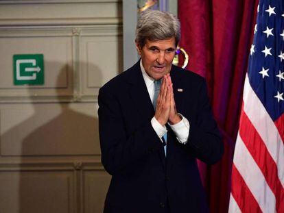 John Kerry, tras pronunciar su discurso en Bruselas.